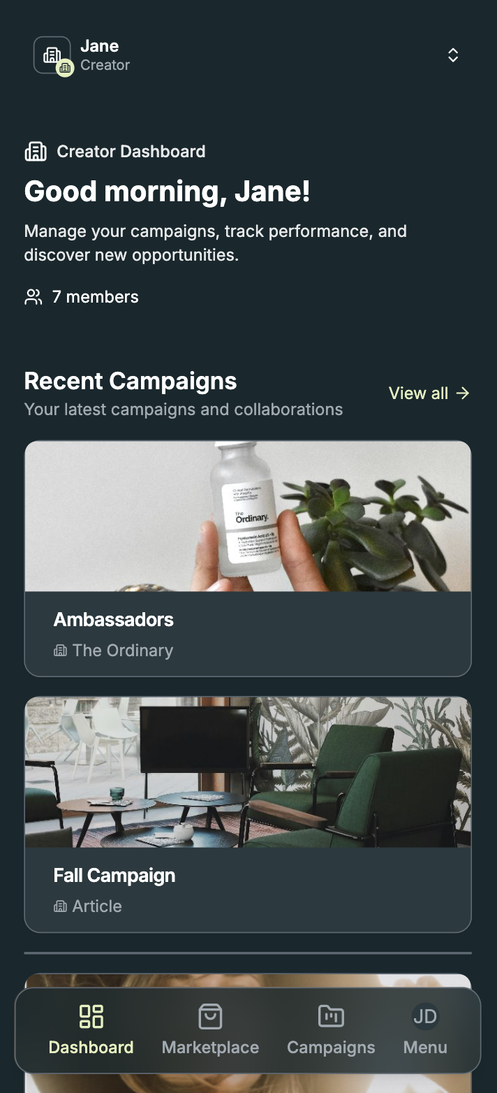 Aspire Creator Portal Mobile App